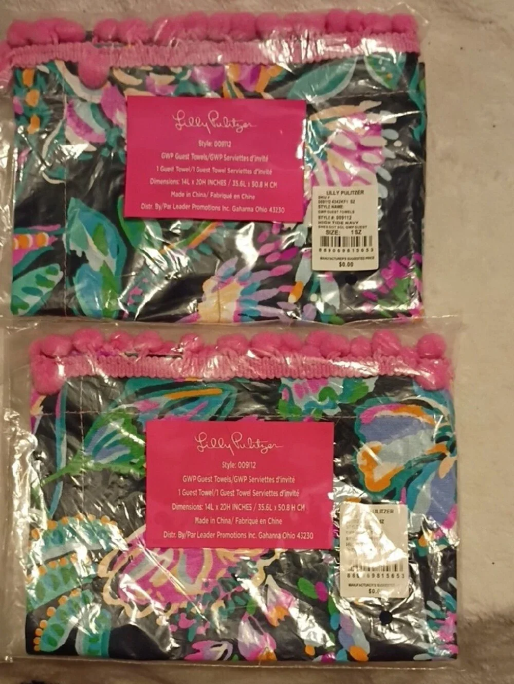Lilly Pulitzer Navy Floral Pink Guest Towel Set Got Sol High Tide Pompom